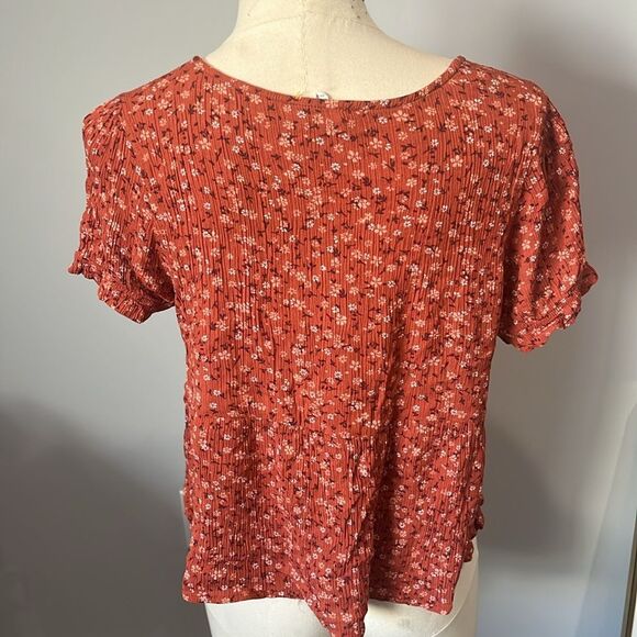 Hippie Rose Floral Rust V-Neck Top - Picture 3 of 4